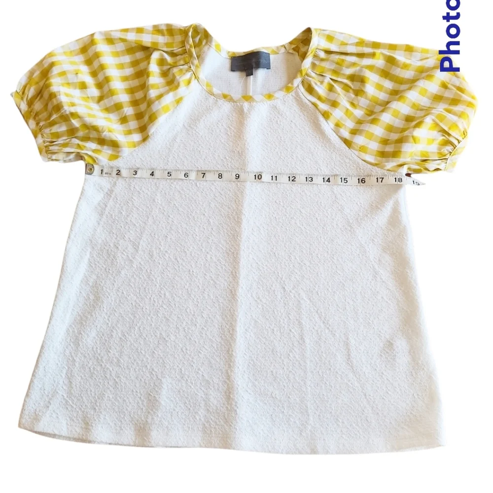 Anthro Sunday in Brooklyn | White Yellow Gingham Puff Sleeve Top Med